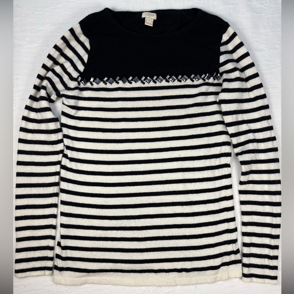 J. Crew Set Black and White Striped Knit Top Size Small with Accents